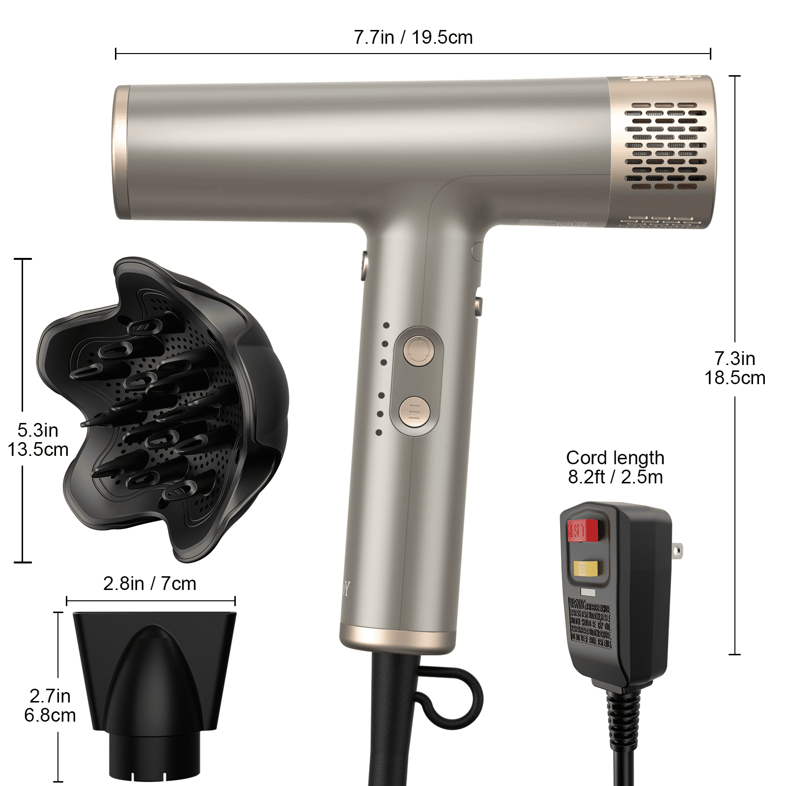 Yapoy Professional Hair Dryer with Diffuser 110, 000 RPM High-Speed 200 Million Ionic, Silver