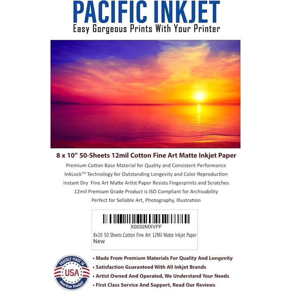 8x10 50 Sheets 100% Cotton Fine Art 12mil – Professional Archival Premium Paper for Use with Inkjet Printers – Printer Paper for Photography and Art