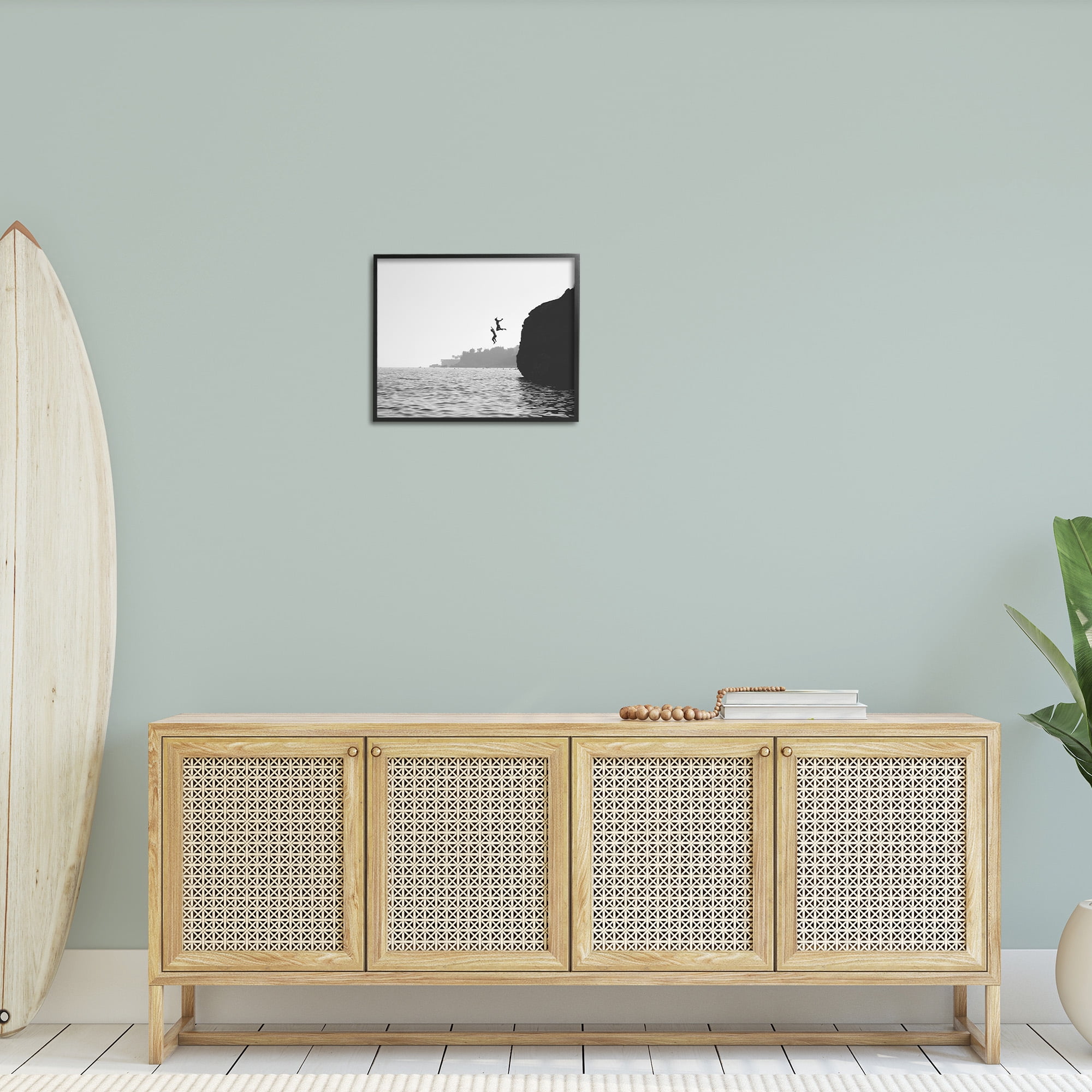 Stupell Industries Diving Ocean Cliff Landscape Photography Black Framed Art Print Wall Art, 20 x 16
