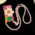 thumbnail image 5 of Soft TPU Designed Case for iPhone 13 6.1", Crossbody Adjustable Chain Strap Shockproof Cover Case with Three-dimensional Flower for Women & Girls, Pink, 5 of 5