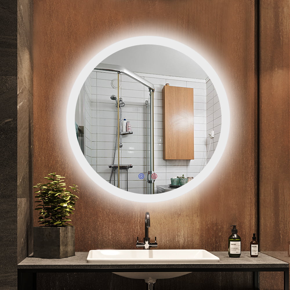 Led Bathroom Mirror,24 Inch Round Dimmable Lighted LED Bathroom Mirrors