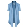 thumbnail image 1 of MixMatchy Women's [Made in USA] Solid Jersey Knit Short Sleeve Open Front Draped Cardigan (S-3XL), 1 of 5