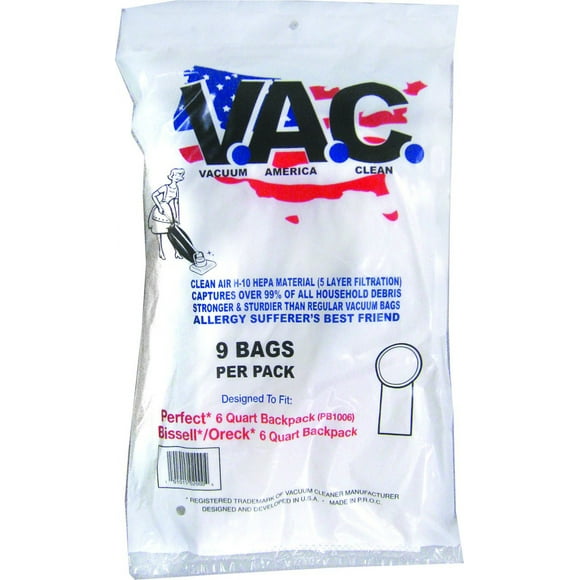 VACUUM AMERICA CLEAN VAC 19 Perfect/Bissell/ORECK 6 Quart Sac à Dos H-10 HEPA Filtration (Pack de 9)