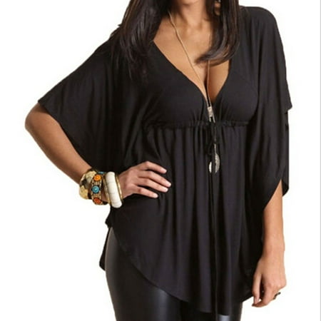 Batsleeve V-Neck Women Plus Size Loose Blouse Tops