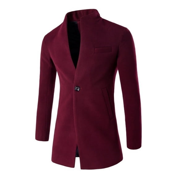 Fgnfyis Mens Jacket Winter Long Sleeve Classic Trench Coat Button Slim Fit Casual Wool Blend Overcoat European Size Mens Coats Red S