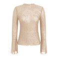 thumbnail image 5 of GEWSEY Women Mesh Tops Rhinestone Tops Long Bell Sleeve Blouses Glitter Shirts Sexy Clubwear Outfits S-XXL (Khaki, S), 5 of 6