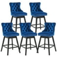 thumbnail image 2 of Tewloss 26" Swivel Bar Stools Set of 5 Velvet Counter Height Chairs for Home Kitchen Dining, Blue, 2 of 9