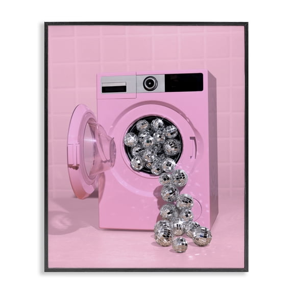 Stupell Industries Eclectic Disco Laundry Machine over Pink Black Framed Giclee Art, 11 x 14, by LISH Creative