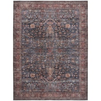 HomeRoots 5' X 7' Blue And Red Oriental Power Loom Distressed Washable Non Skid Area Rug