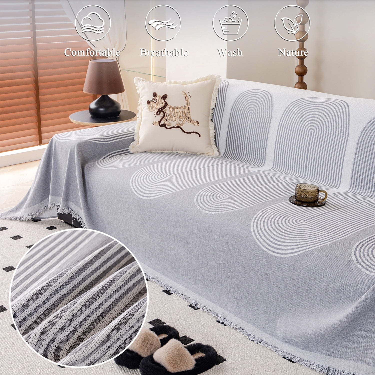 NAYOROOM Artistic Gray Sofa Cover，Couch Cover Protector Slipcover Sofa Towel Furniture Cover for Living Room（71"x 134" X-Large）