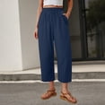 thumbnail image 3 of Perfectbot Women's Cotton Linen Blend Cropped Pants - Drawstring High Waisted Relaxed Fit Straight Leg, 3 of 6