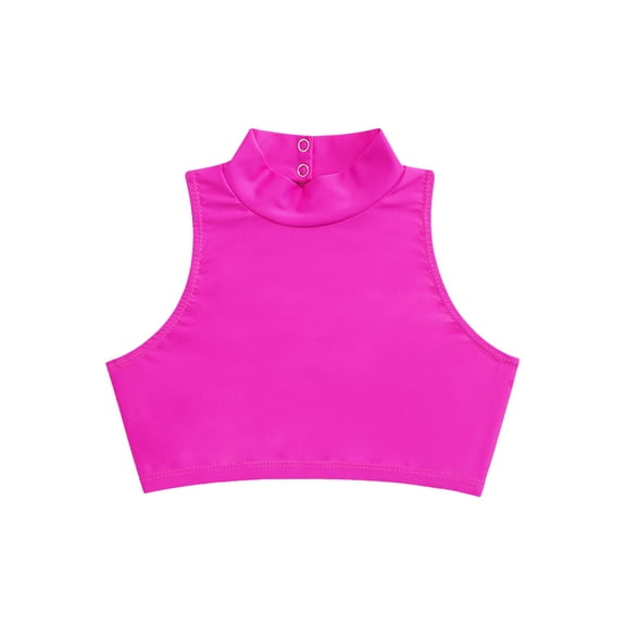 Alvivi Kids Girl Sleeveless Mock Neck Crop Top Cirss Cross Back Sport Tops T Shirt Modern Dance Jazz Dance Tops Hot Pink 10
