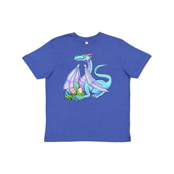 Inktastic Blue Easter Dragon with Painted Eggs Youth T-Shirt