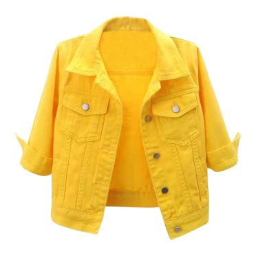 Lejafay Manteau Veste en Denim pour Femme à Manches 3/4, Basique, Boutonné, Extensible, avec Poches, Jaune, TG