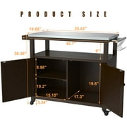 GLDF Outdoor Prep Table Grill Station, Solid Wood Movable Dining Cart Table, Dark Brown