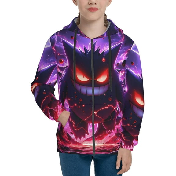 Gengar Teens Boys Girls Zip Up Hoodies 3d Print Long Sleeve Hooded Sweatshirt Jacket With Pocket Small