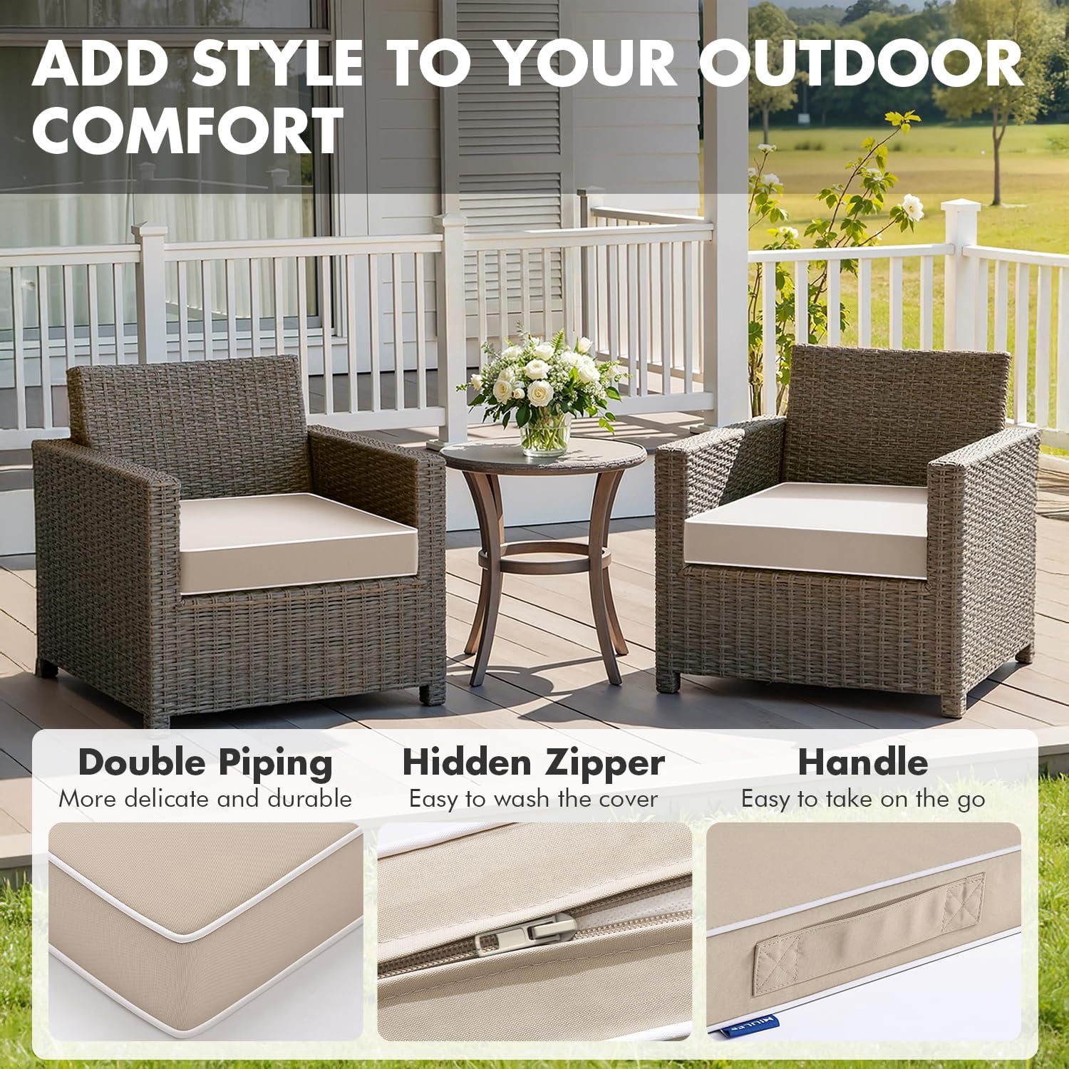 Outdoor Chair Cushions Beige 17x16x2 Inch Set of 2 for Patio Furniture