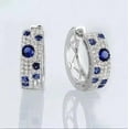 thumbnail image 2 of Women's Clip On Hoop Huggie Earrings 14K White Gold Plated 925 Silver 2CT Round Blue Sapphire & Diamond, 2 of 2