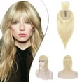 thumbnail image 1 of Hauts de Cheveux avec Frange Clip dans Couronne Topper pour Femmes Postiches Cheveux Humains Base en Soie Toupee Wiglet Remplacement Topper Remy sur Fermeture Extensions de Cheveux 16 Pouces 50g #60 Blond Platine, 1 of 6