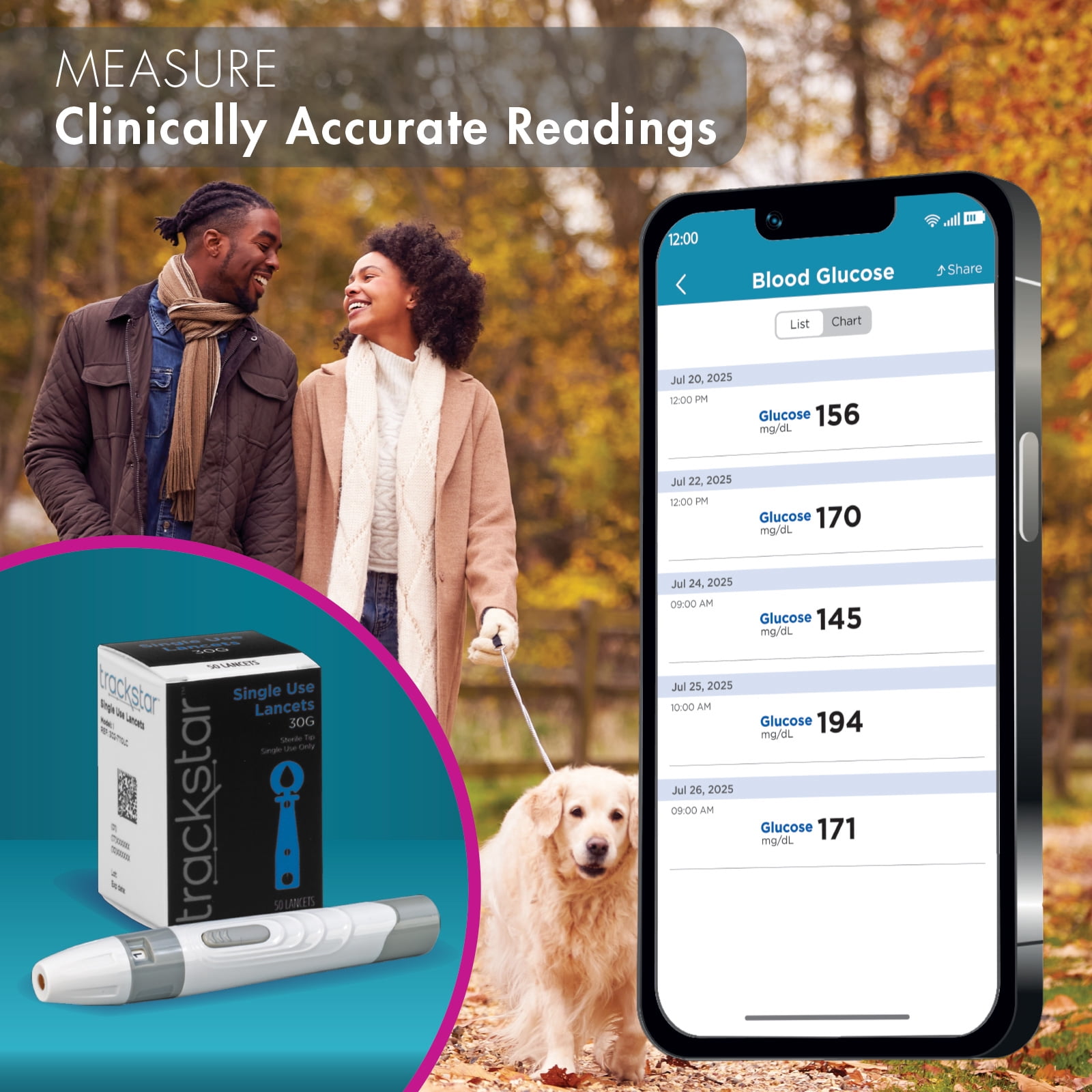 trackstar Blood Glucose Lancets | 30G | 50-Count | Measure, Track, and Share Results