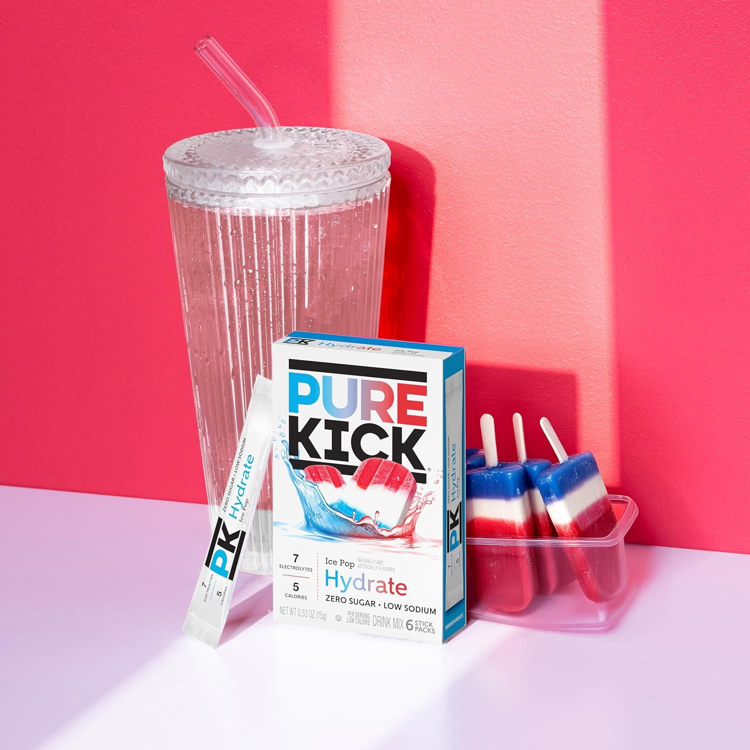 (6 pack) Pure Kick Ice Pop, Hydration Electrolyte Powdered Drink Mix, 6 Count Packets