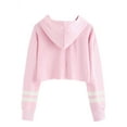 thumbnail image 2 of Stripe Sleeve Girls Short Hoodies Casual Kid Child Hooded Crop Tops, 2 of 3