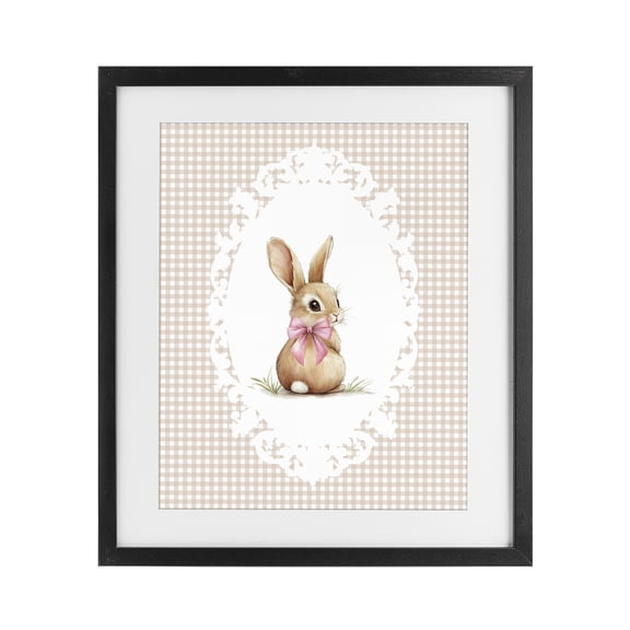 Stupell Industries Cottage Vintage Bow & Gingham Bunny Black Framed Print Under Glass, 13 x 16, by Christine Simpson Art