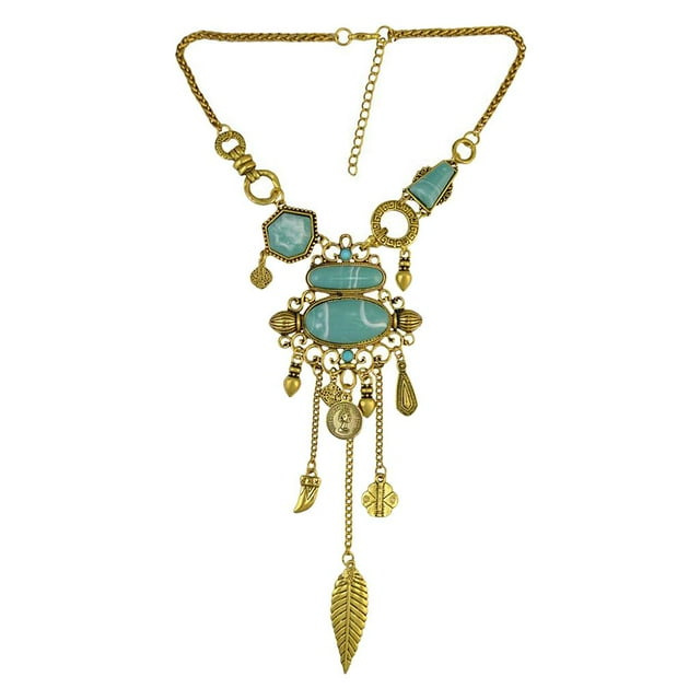 Collier Rétro Turquoise Hippie à Pompons Bohème Ethnique Boho Festival Bijoux