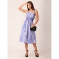 thumbnail image 4 of DressBerry Women's Printed Cotton Poplin Strap Shoulders Dress Sleeveless Calf Length Smocked Front Flared Hem Casual&nbsp;Summer Wear Midi Length Light Weighted Wavy Party Wear Dress, 4 of 7