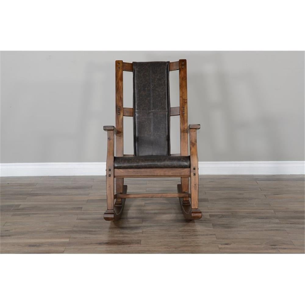Maklaine Farmhouse Mahogany Wood Rocking Chair in Dark Brown