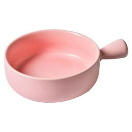 

FRCOLOR Round Ceramics Baking Plate Practical Household Handle Baking Tray Fruit Salad Plate for Home Kitchen Bakery (Pink)