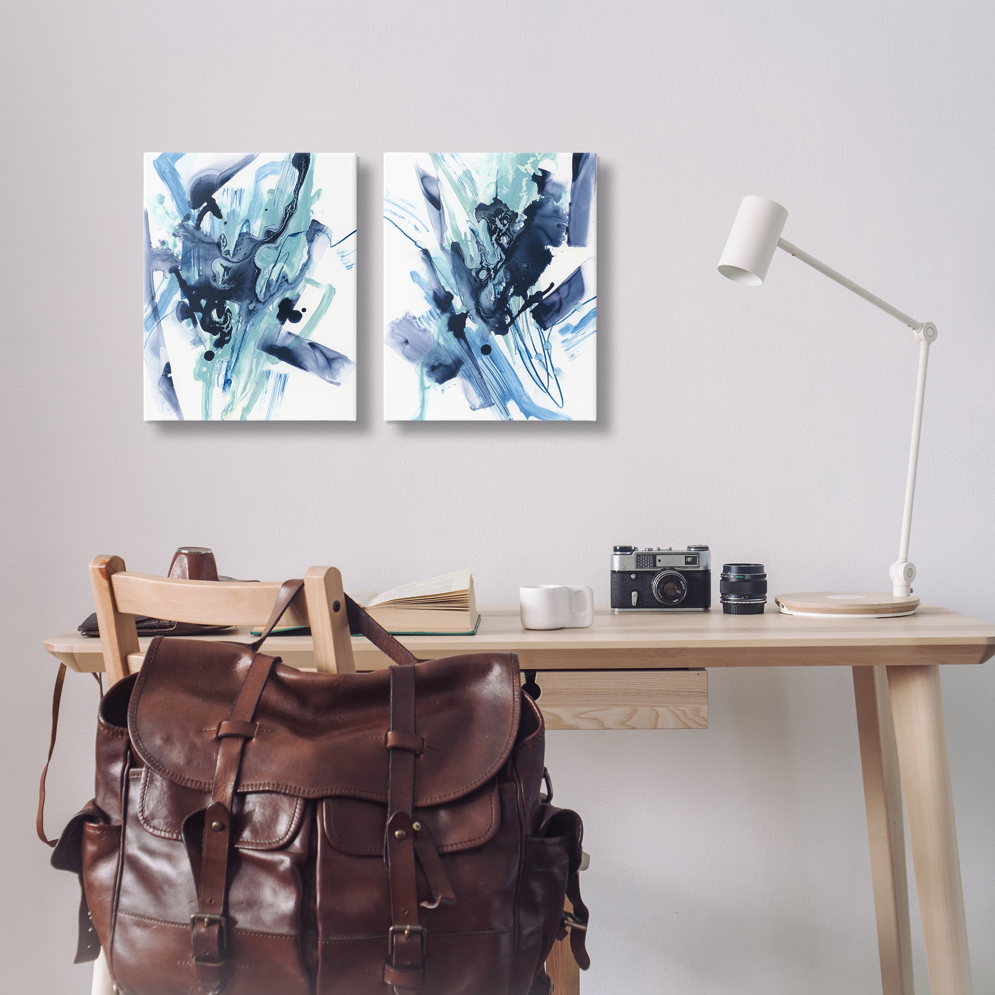 Stupell Industries Abstract Blue Splash Abstract Painting Wrapped Canvas Art Print Wall Art, 16 x 20, Set of 2