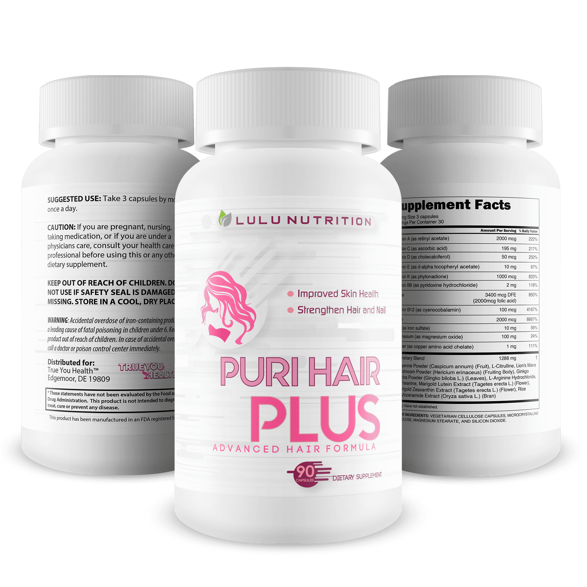 Puri Hair Plus Advanced Hair Formula - Re-Grow + Strengthen Hair and Nails with These Hair Skin and Nails Vitamins - Puri Hair Vitamins for Puri Hair Growth - Improve Skin Health - Puri Hair Regrowth