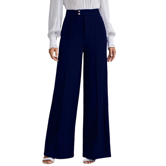 Women's Soft Stretchy High Waist Straight Wide Leg Pants, Elastic Waist Tummy Control Body Shaping Trouser Pants, Functional Pockets Easy Care Work Casual Travel Fits, | TruBelle,Beige L