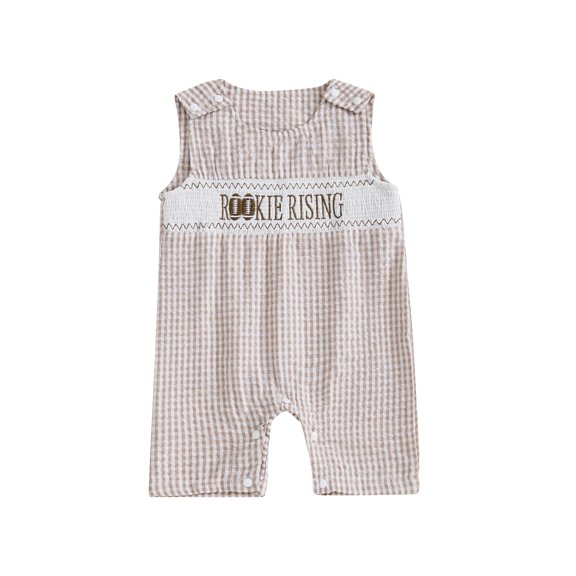 BemeyourBBs Baby Boy Romper Fashion Sleeveless Football Embroidery Plaid Jumpsuit