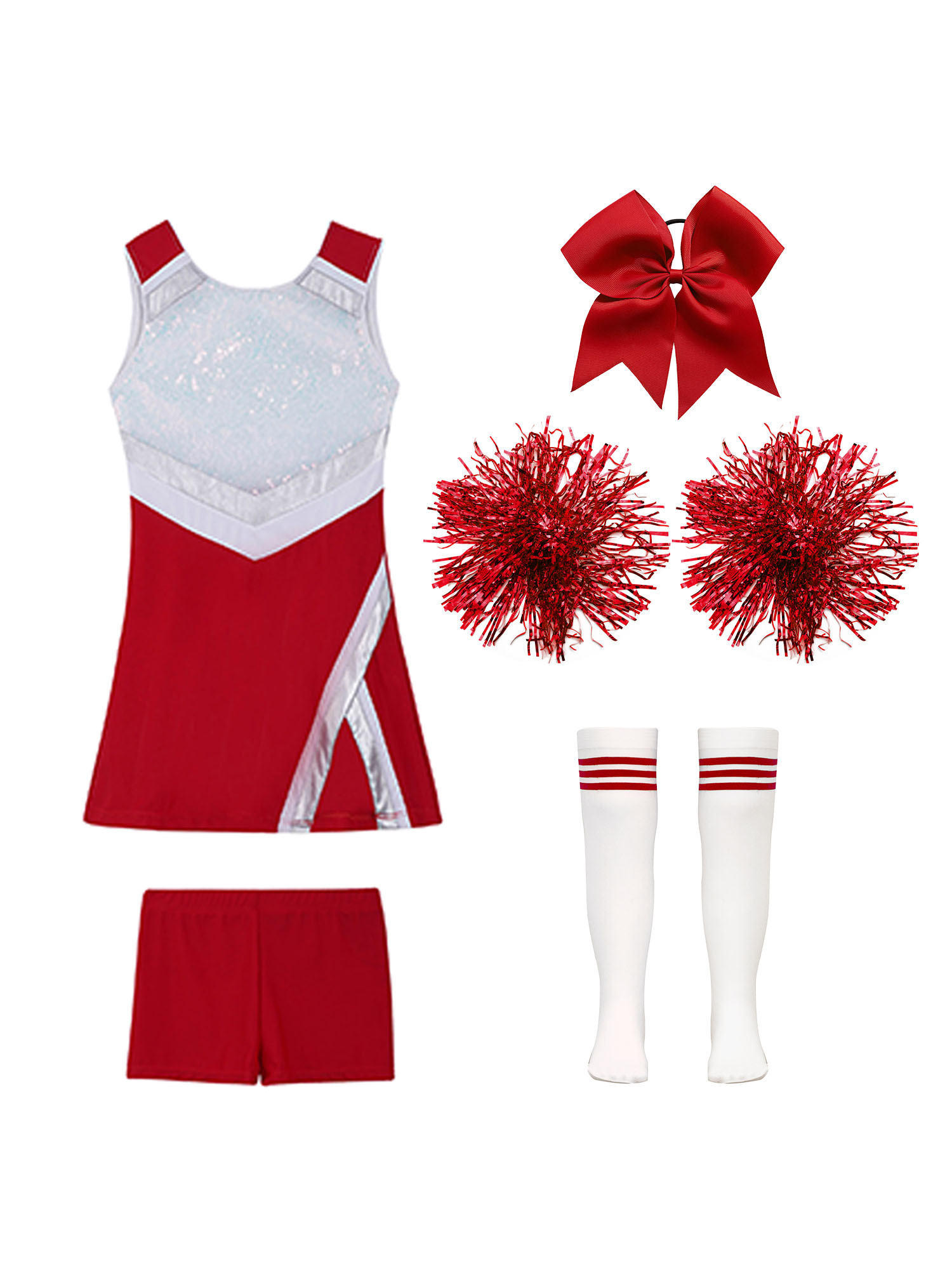 TiaoBug Kids Girls Cheer Leader Uniform Sports Games Cheerleading Dance Outfits Halloween Carnival Fancy Dress Up B Red 8 - image 3 of 5