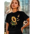 thumbnail image 6 of Women's T-Shirt Sunflower Retro Yellow Flower Butterfly Farm Short Sleeve Casual Tee Classic Crew Neck T Shirt for Women Black, 3XL, 6 of 7