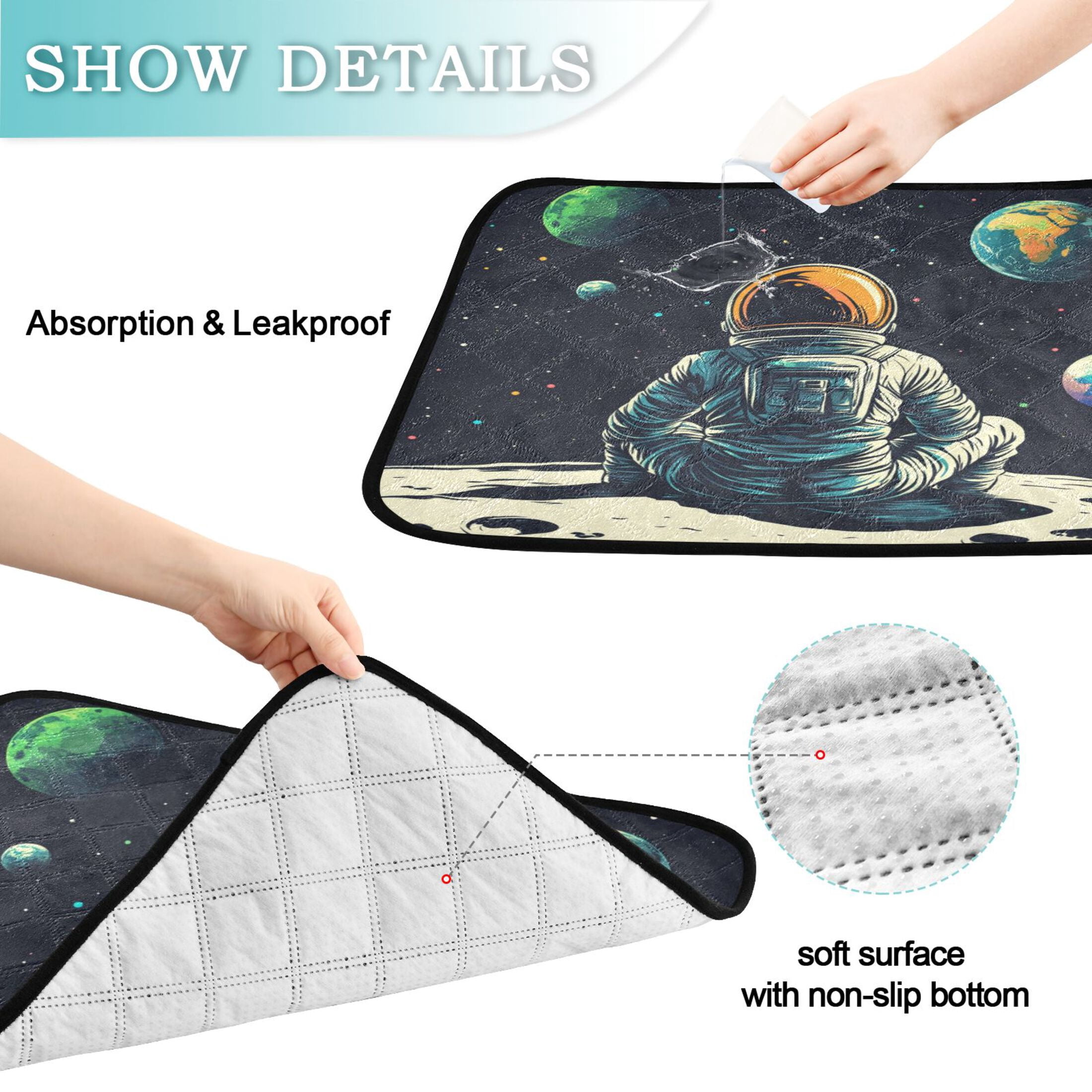 Qxltty Astronaut Sitting on The Moon Cat litter Pads Pet Set of 3 Diaper Mats Center Anti-leakage Layer Absorbent Soft and Comfortable
