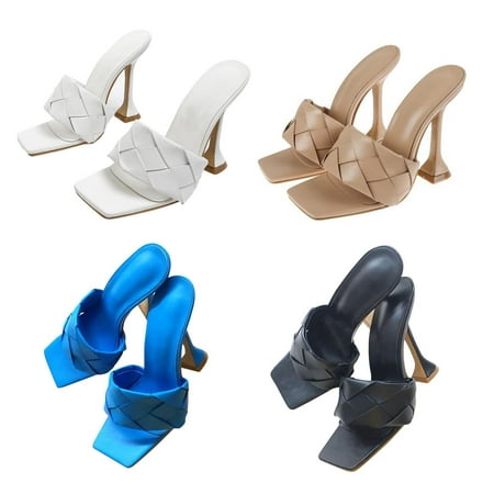 

Sandals Square Open Toe Heeled Woven Leather Shoes for Women