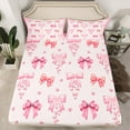 thumbnail image 2 of Feelyou Cartoon Pink Bow Twin Sheet Sets for Kids, Fashion Ribbon Bow-tie Twin Fitted Sheet, Romantic Love Heart Flat Sheet, Ultra Soft Bedroom Decor, 3-Piece, 2 of 7
