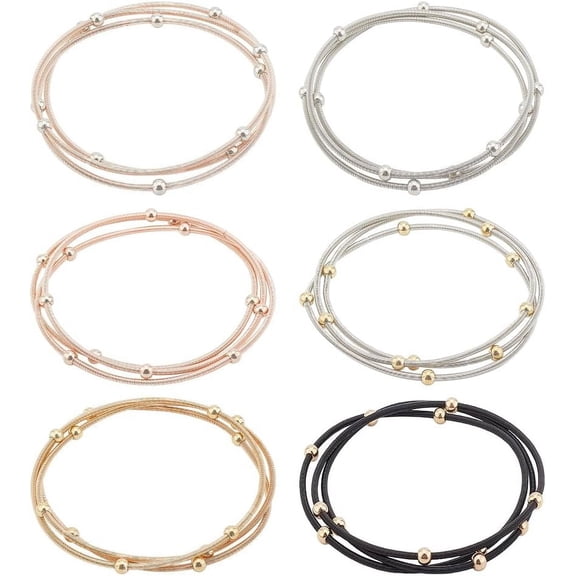 18Pcs 6 Colors Guitar String Bracelet 2.3 Inch Titanium Steel Beaded Bracelets Spring Stackable Bracelets for Guitar Fans DIY Jewellery Making 2mm Thick colorful