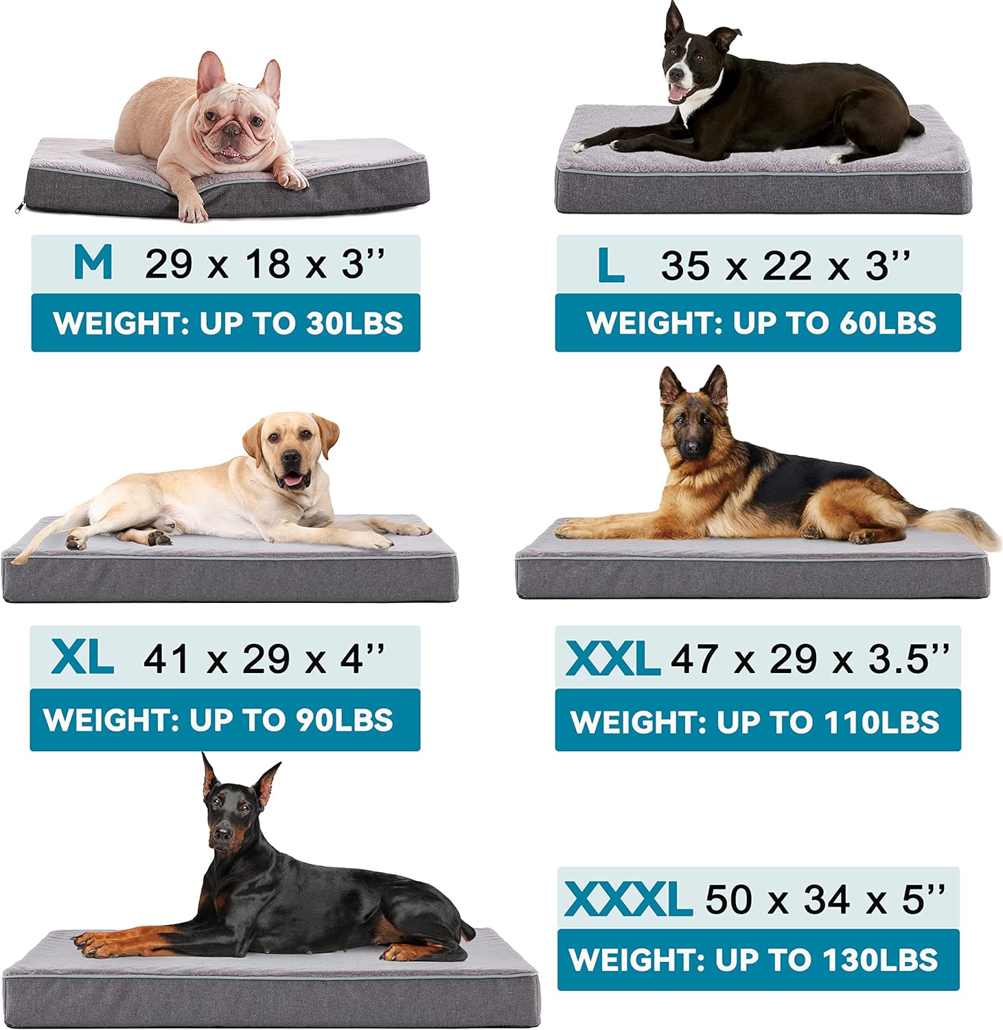 Extra Large Dog Beds, Memory Foam with Faux Fur, Orthopedic with Waterproof Liner, Anti-Slip Bottom, Machine Washable Cover, Suitable for Large Dogs up to 110lbs