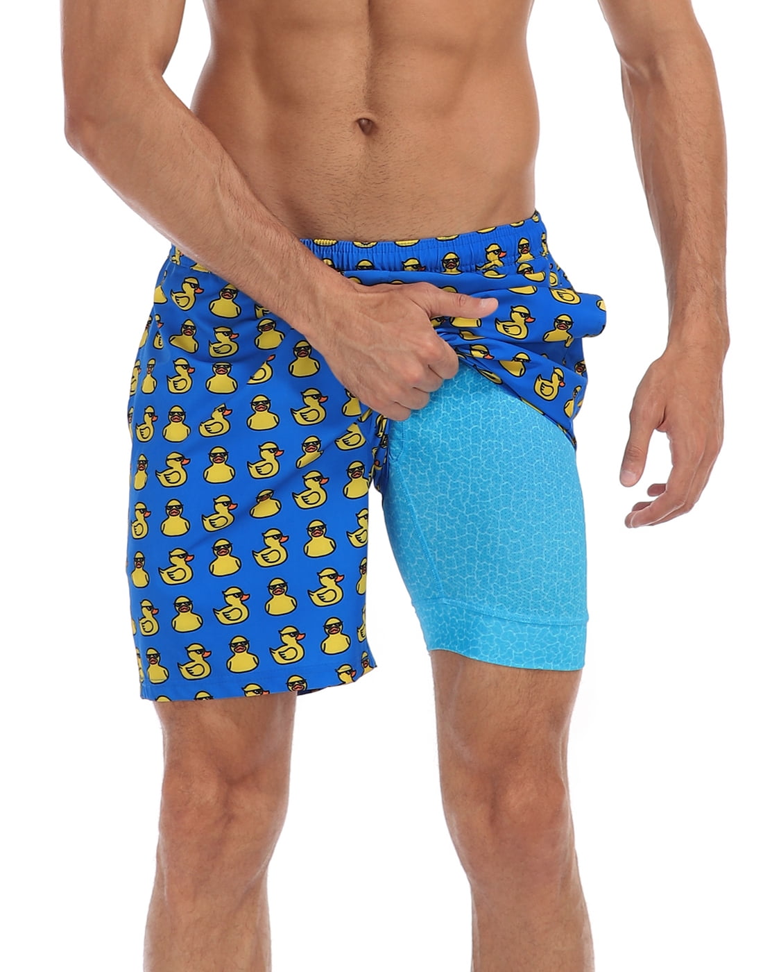 LRD Men's Swim Trunks with Compression Liner 7 Inch Inseam Gangsta
