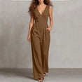 thumbnail image 2 of Lenpel Jumpsuits for Women Fashion Pleated V Neck Sleeveless Rompers Solid Color Dressy Casual Wide Leg Jumpsuits(Brown,Small), 2 of 7