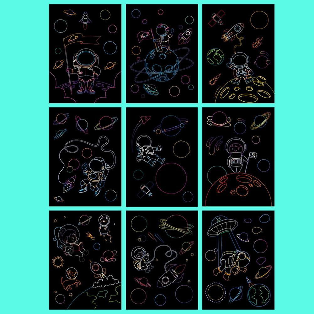 Magic Rainbow Color Scratch Art Painting Paper Card Kit Cartoon Dinosaur Drawing Board Kids Diy Educational Toys