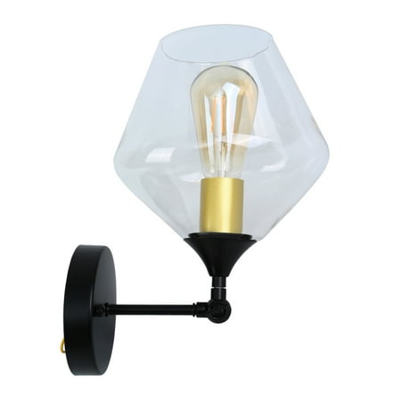 

Edison Vintage Transparent Lamp Shade Light Glass Wall Sconce Black Finish Incandescent Rectangle Indoor Wall Sconc Wall Light Fixture