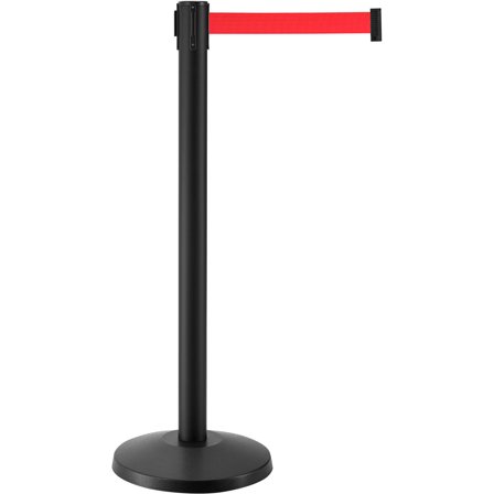 Global Industrial Retractable Belt Barrier 40"" Black Post 7-1/2' Red Belt Pack