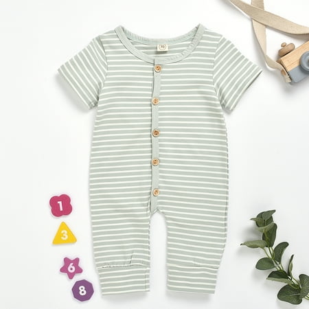 

PatPat Unisex Baby Cotton Coveralls Button up Striped Romper Long Sleeve Footless Newborn Boys Jumpsuit Gilrs Coverall 0-12 Month