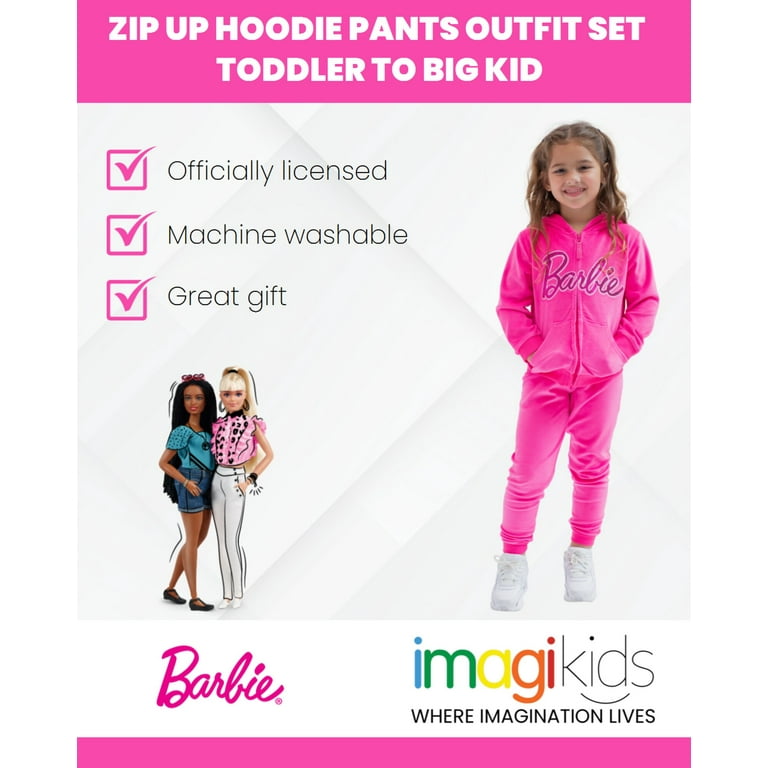 Barbie Big Girls Zip Up Hoodie and Pants Outfit Set Pink 14-16