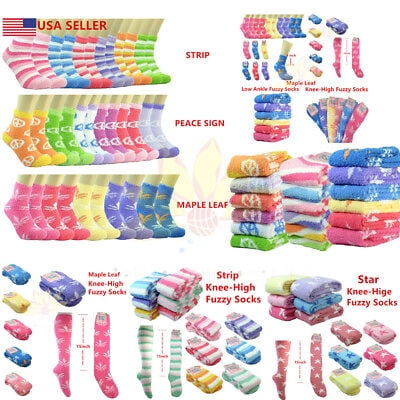 

3~12pairs Women Winter Socks Cozy Fuzzy Home Slipper Fleece Ankle/Knee High Lot
